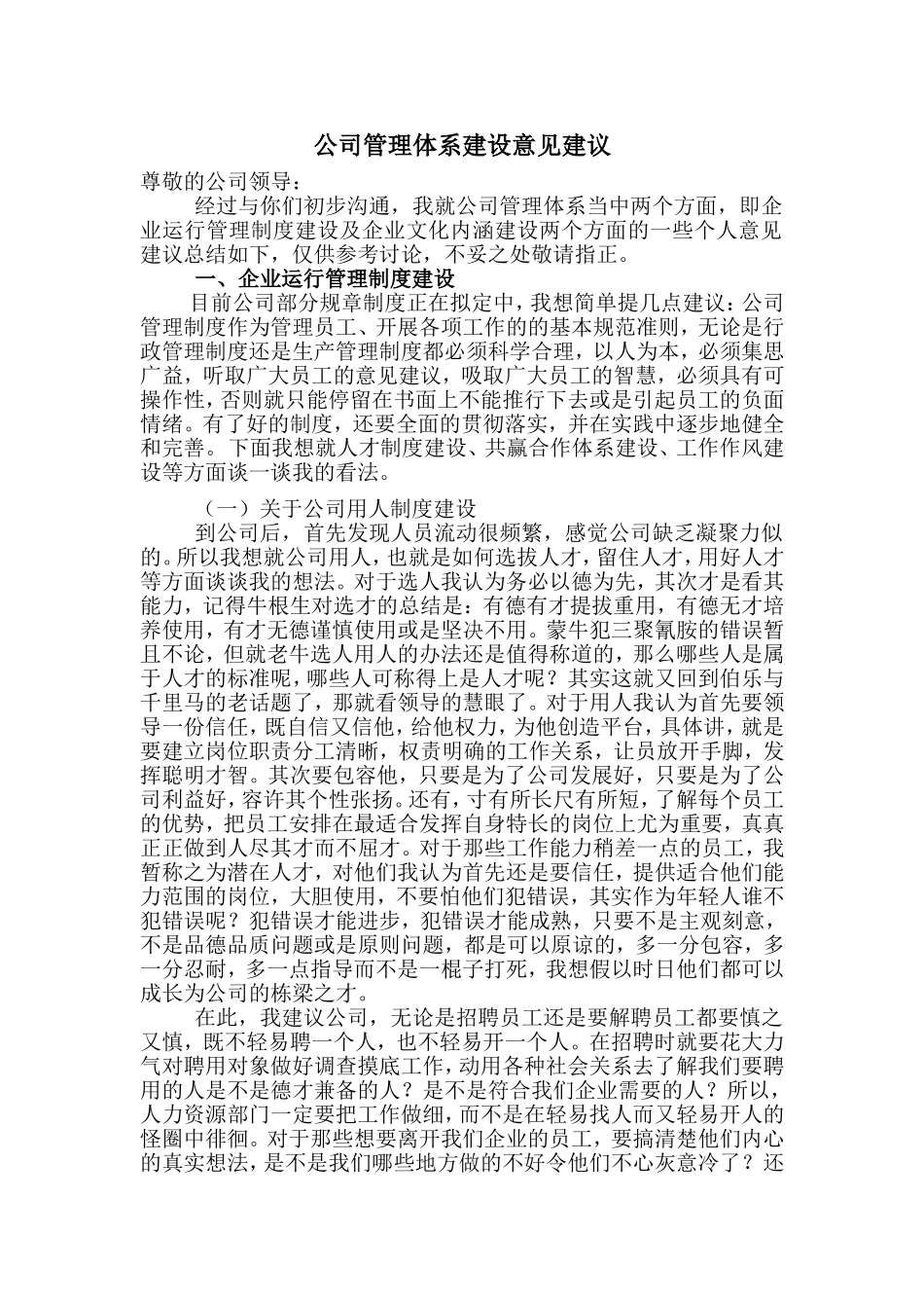 关于公司管理体系建设的意见建议_第1页