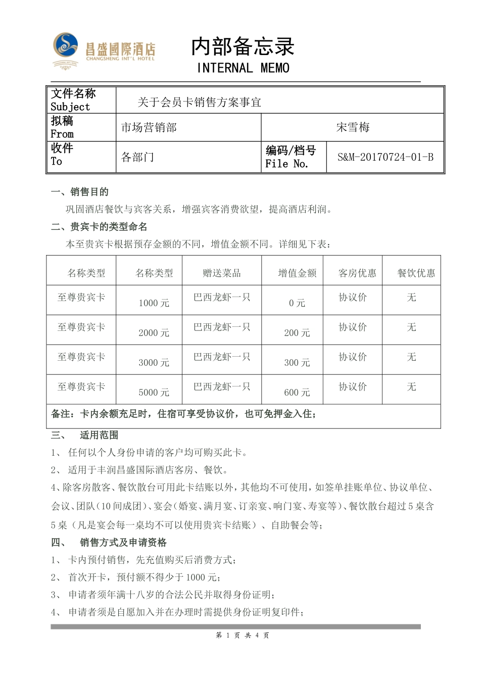 关于会员卡销售方案事宜_第1页
