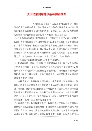 关于民族团结进步活动调研报告