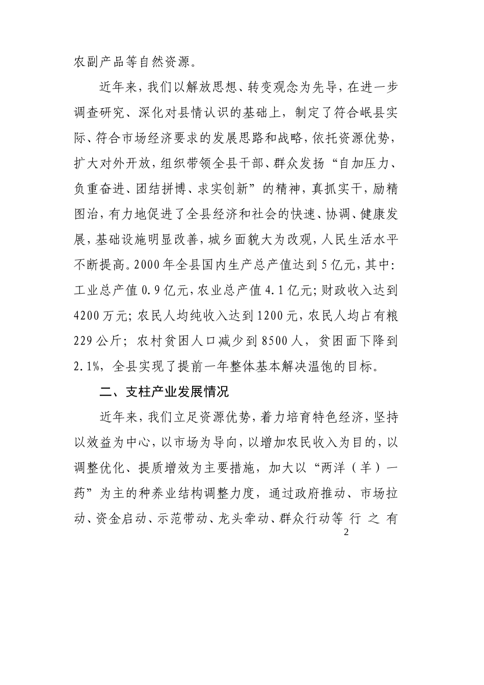 关于岷县支柱产业及重点项目建设进展情况的汇报_第2页