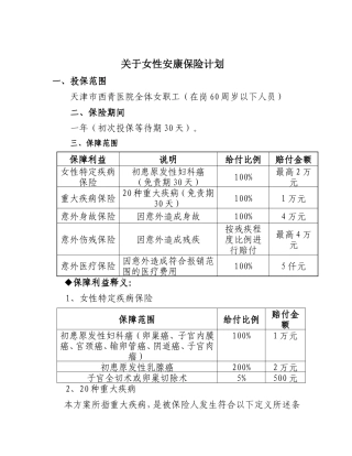 关于购买女性安康保险的通知-天津西青医院