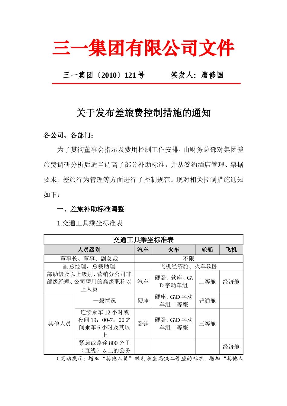 关于发布差旅费控制措施的通知_第1页