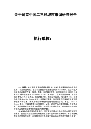 关于耐克在中国二三线城市市场调研与报告