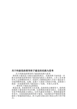 关于科级党政领导班子建设的实践与思考-精品范文文档