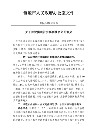 关于加快实现社会福利社会化的实施意见