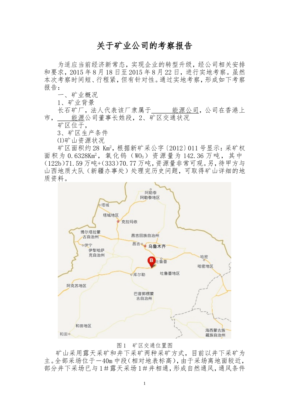 关于矿业公司的考察报告_第1页