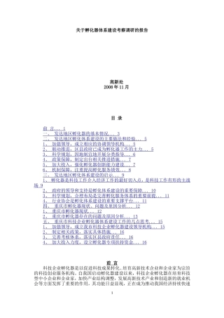 关于孵化器体系建设考察调研的报告