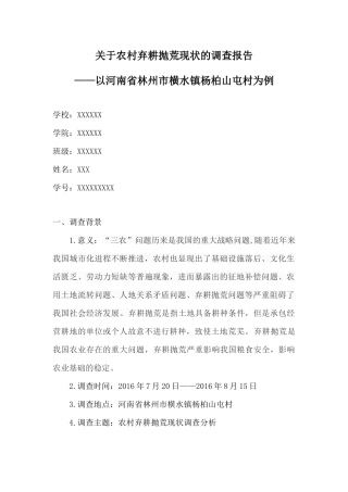 关于农村弃耕抛荒现状的调查报告