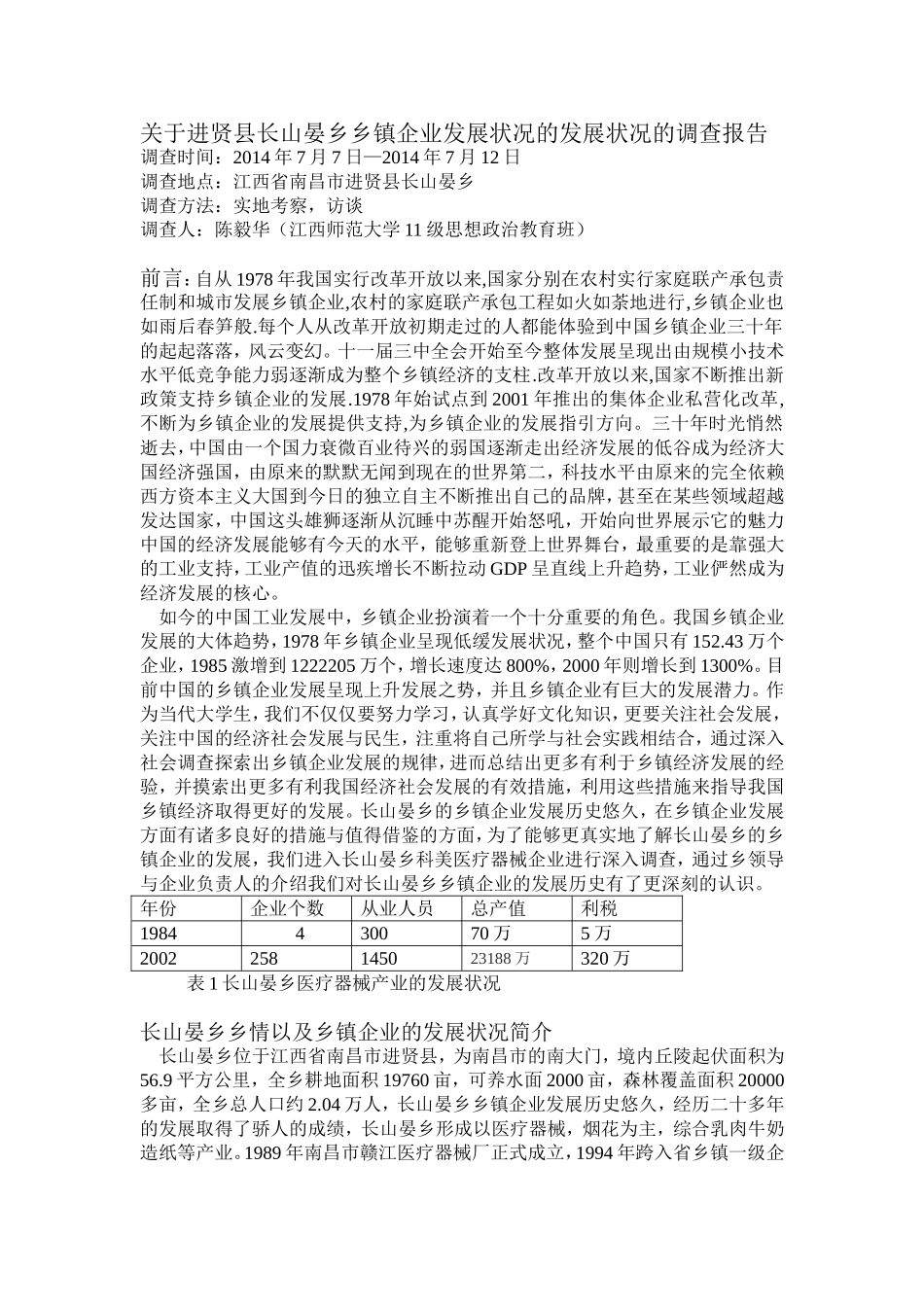 关于进贤县长山晏乡乡镇企业发展状况的调查报告_第1页