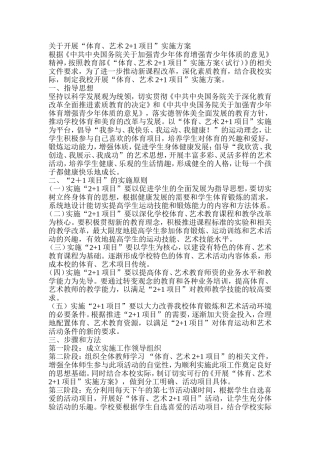 关于开展“体育、艺术2+1项目”实施方案