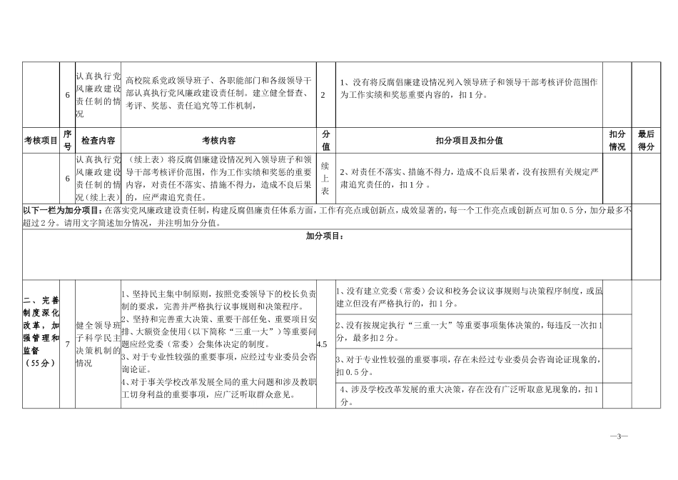 关于加强高等学校反腐倡廉建设的意见落实工作量化..._第3页