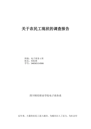 关于农民工现状的调查报告