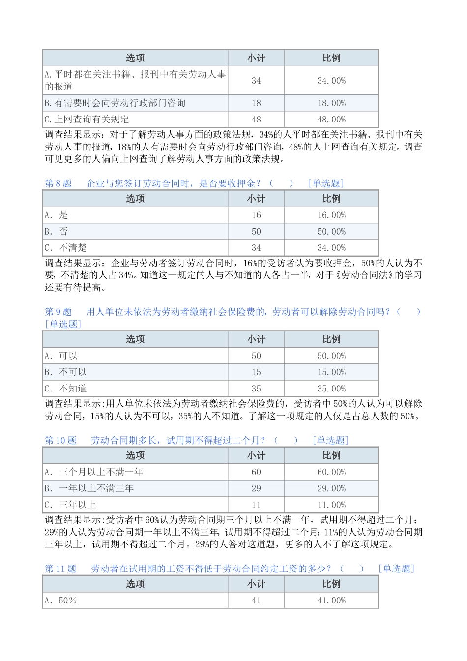 关于理工科学生对我国《劳动合同法》的认识与见解的调查报告_第3页