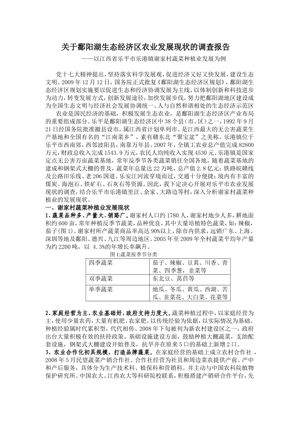 关于鄱阳湖生态经济区农业发展现状的调查报告(1)_第1页