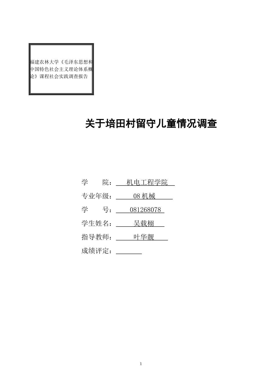 关于培田村留守儿童情况调查_第1页