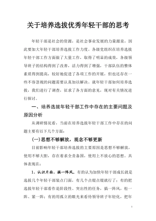 关于培养选拔优秀年轻干部的思考