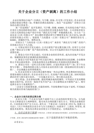 关于企业分立(资产剥离)总结