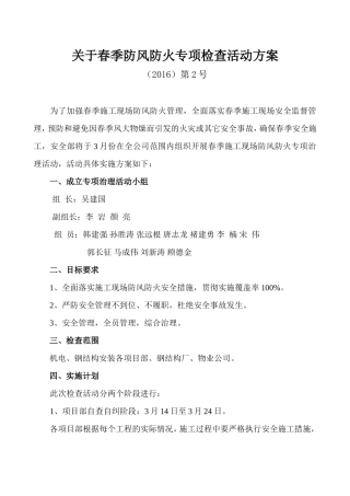 关于春季防风防火专项检查活动方案