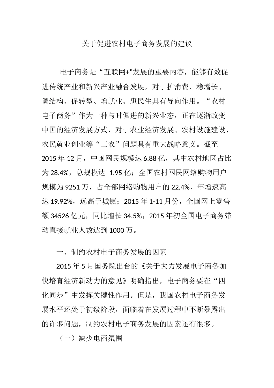 关于促进农村电子商务发展的建议_第1页