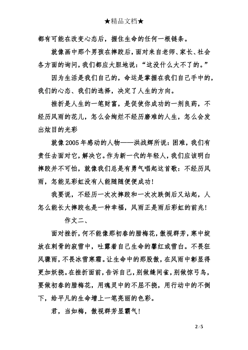 关于挫折困难的中考满分作文_第2页