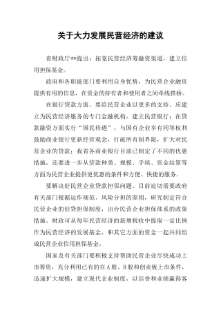 关于大力发展民营经济的建议