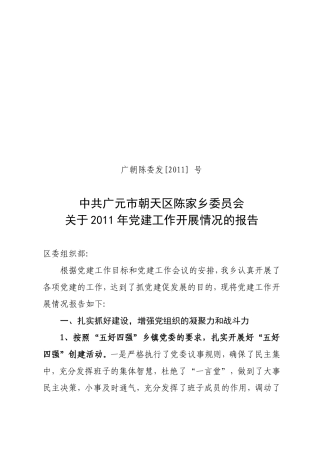 关于2010年党的建设工作开展情况的报告
