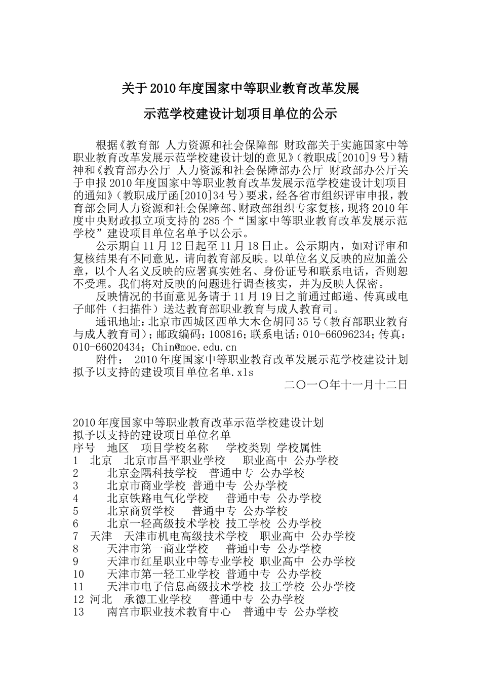 关于2010年度国家中等职业教育改革发展_第1页