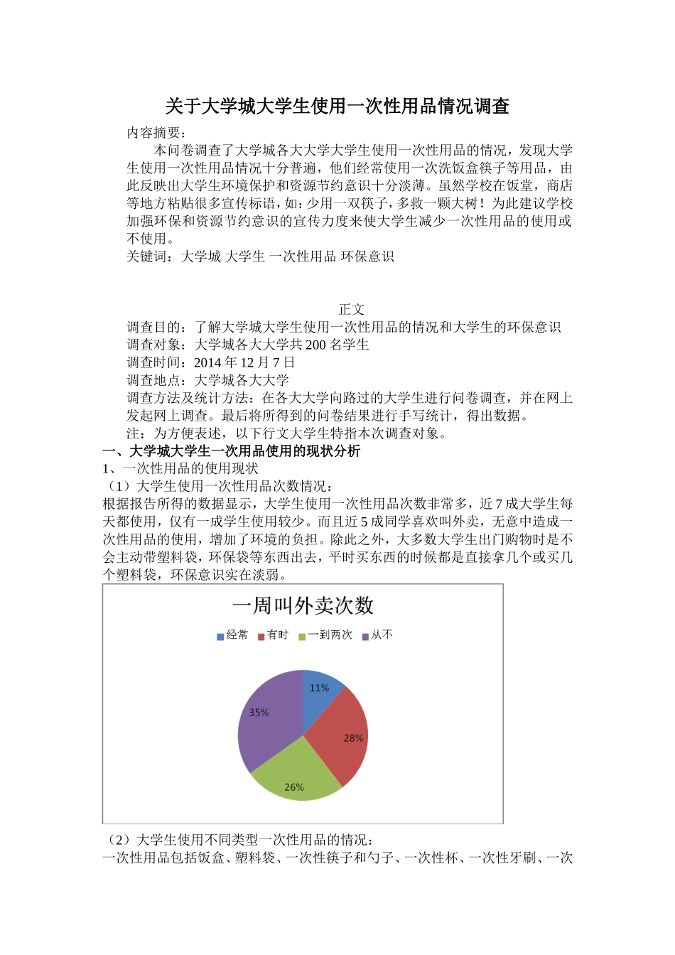 关于大学城大学生使用一次性用品情况调查报告_第1页