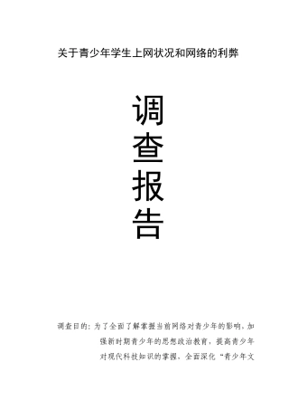 关于青少年学生上网状况和网络的利弊