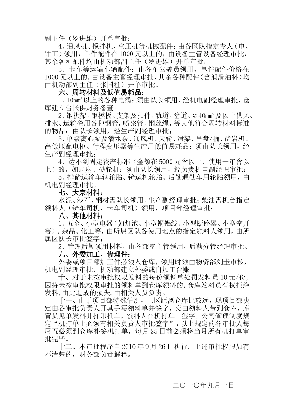 关于材料领用审批权限的规定_第2页