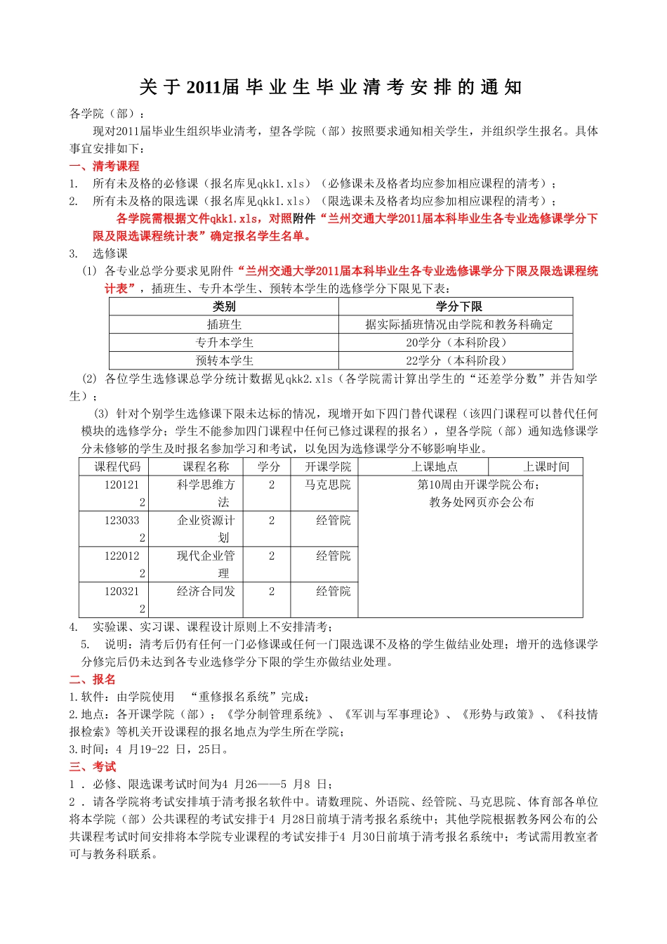 关于2011届毕业生清考安排的通知(3)_第1页