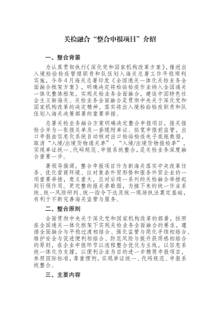 关检融合整合申报项目介绍