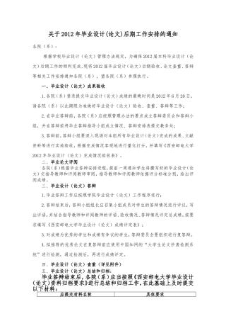 关于2012年毕业设计(论文)后期管理和检查验收的通知：古卫涛12-5-31