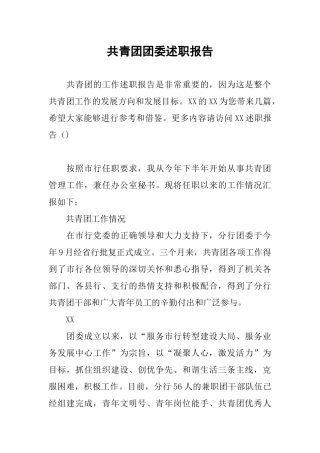 共青团团委述职报告