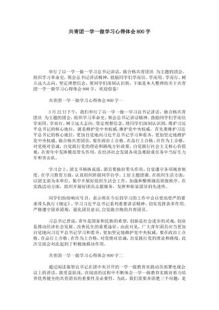 共青团一学一做学习心得体会800字-心得体会模板