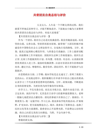 共青团员自我总结与评价