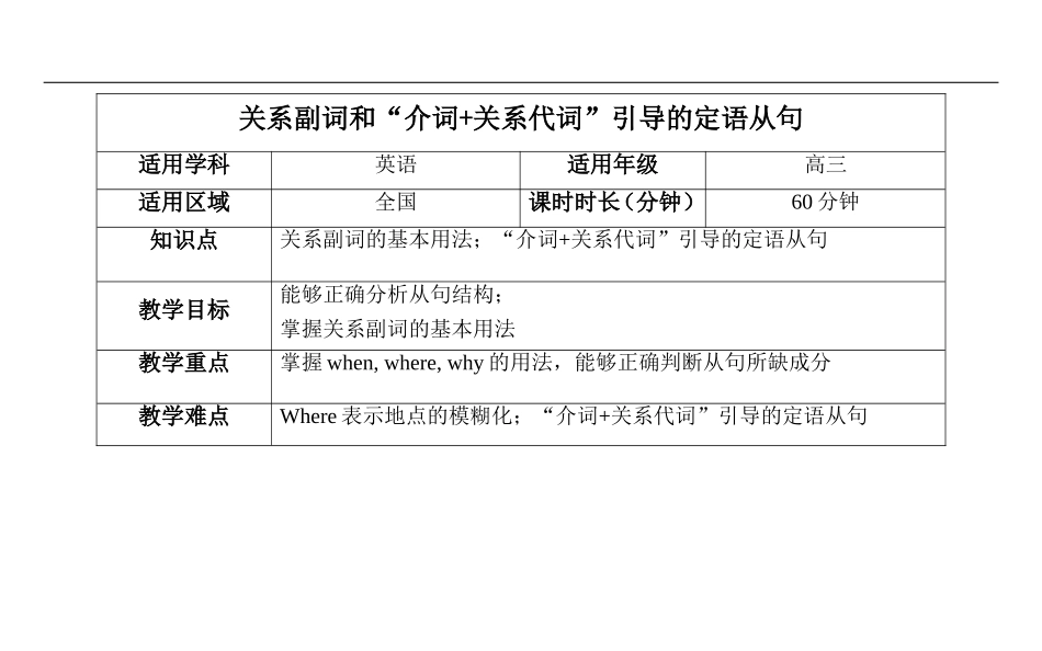 关系副词和“介词+关系代词”引导的定语从句教案_第1页