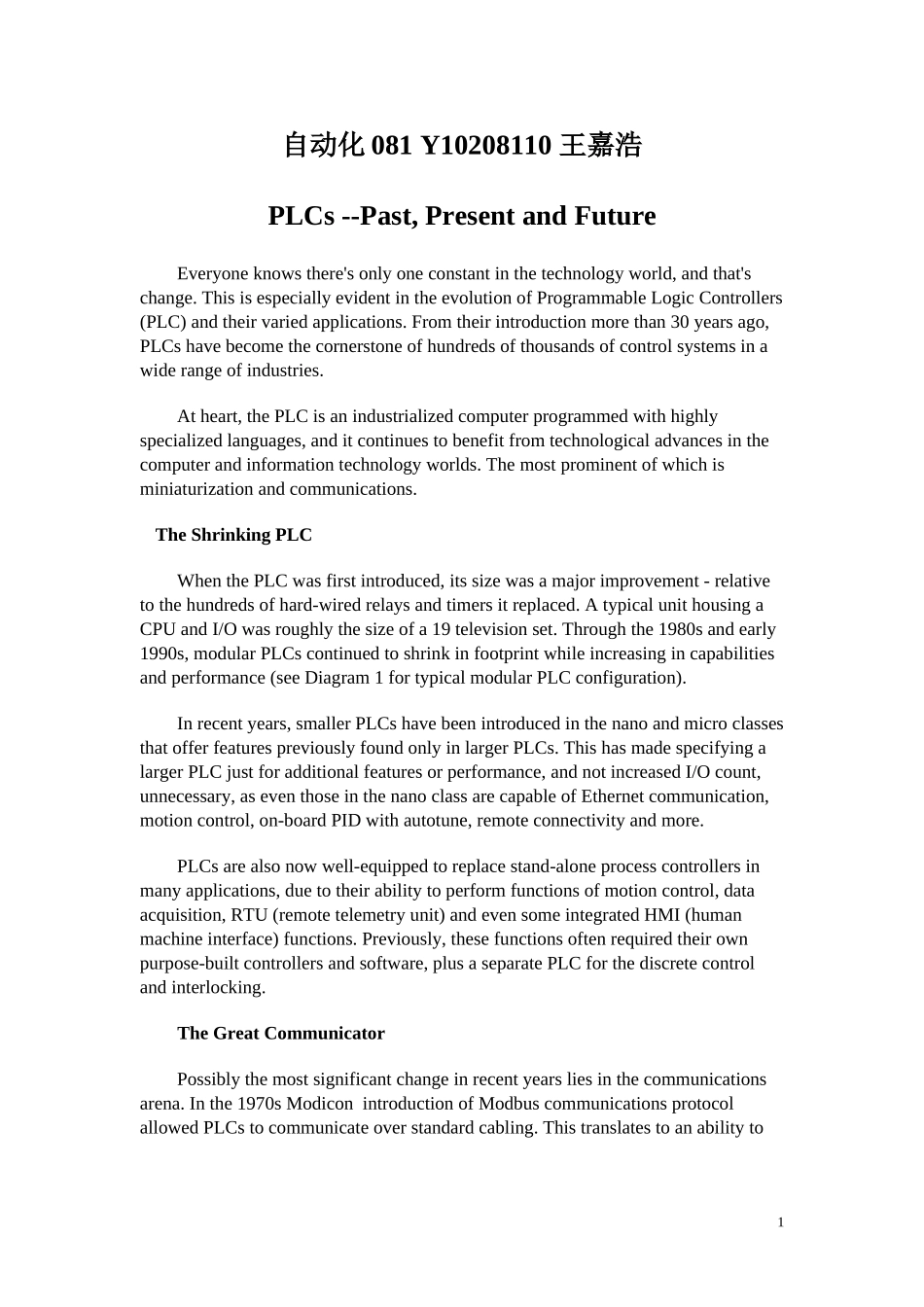 关于PLC的外文及翻译_第1页