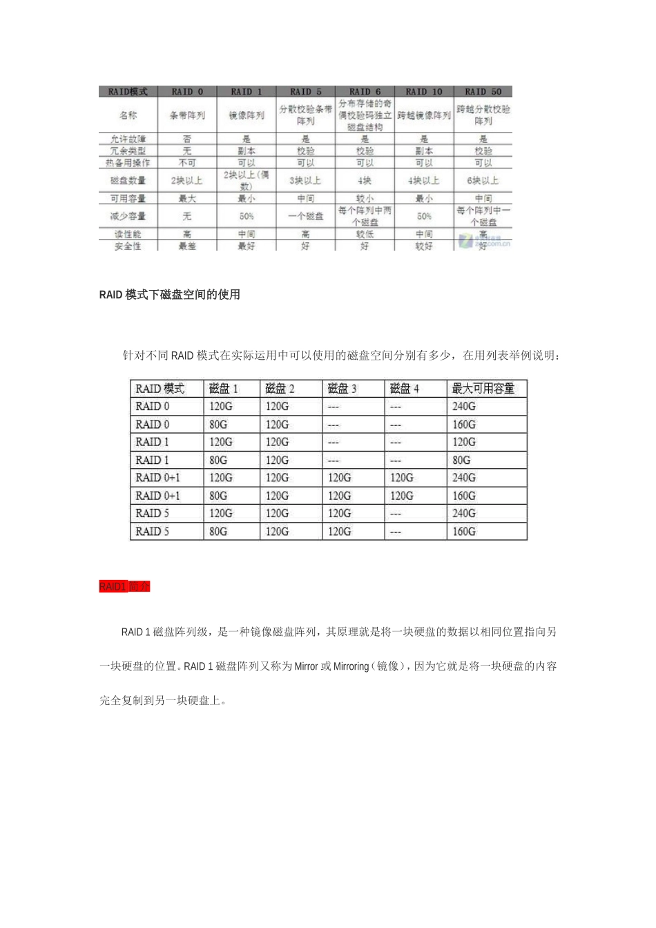 关于RAID1和RAID-5在数据安全方面的优缺点和作用_第2页