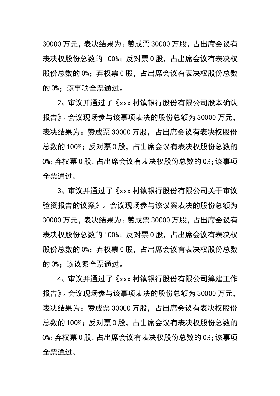 关于xxx镇银行股份有限公司创立暨首次股东大会召开及表决事项的律师见证书_第3页