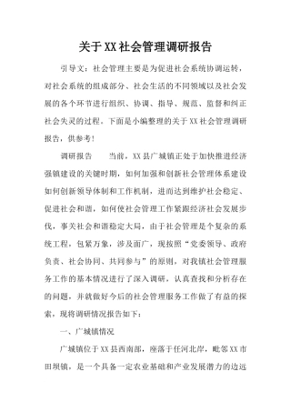 关于XX社会管理调研报告