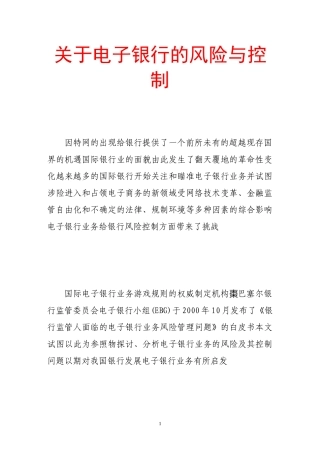 关于电子银行的风险与控制
