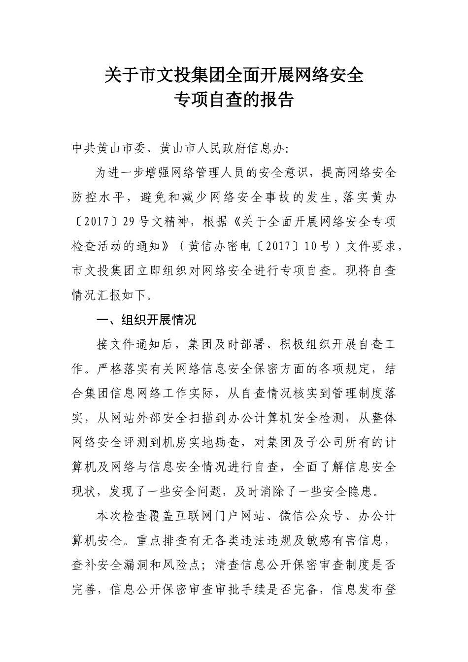 关于市文投集团全面开展网络安全自查报告_第1页