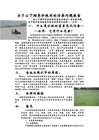 关于山下湖养珍珠时的污染问题报告