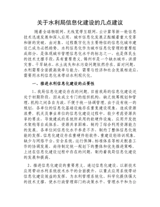 关于水利局信息化建设的几点建议