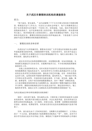 关于武汉市暑期培训机构的调查报告