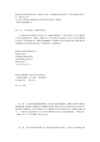 《湖北省小额贷款公司试点暂行管理办法》的通知