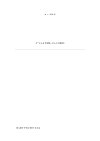 关于设立融资租赁公司的可行性报告