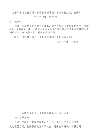 关于设置非领导职务系列试行办法