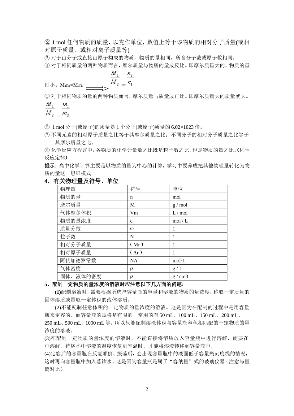 关于物质的量的计算_第2页